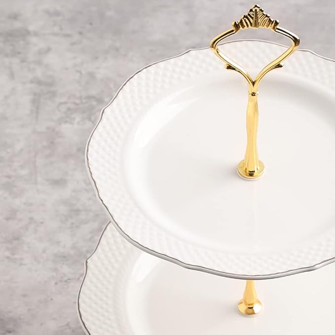 Sweejar 3 Tier Ceramic Cake Stand Wedding, Dessert Cupcake Stand for Tea Party Serving Platter (New White)