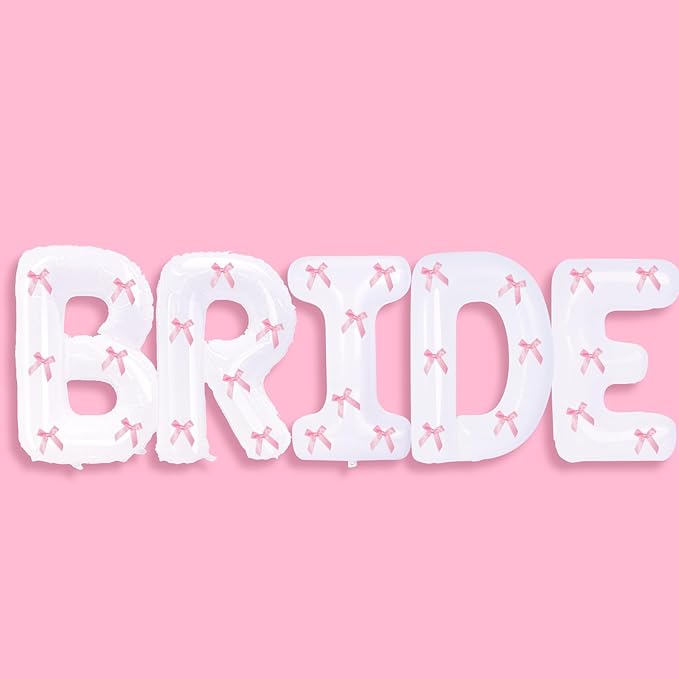40 Inch White Bride Balloons with Pink Bows, Jumbo Bachelorette Party Décor Bride Letter Balloons Bridal Photo Booth Bridal To Be Banner for Wedding Bachelorette Party Decorations
