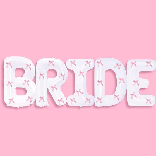 40 Inch White Bride Balloons with Pink Bows, Jumbo Bachelorette Party Décor Bride Letter Balloons Bridal Photo Booth Bridal To Be Banner for Wedding Bachelorette Party Decorations