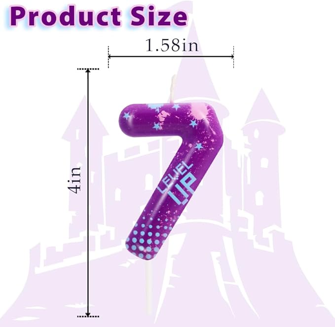 STG Birthday Candles for Boys - Number 7 Candle for Video Game Birthday Cake Topper, Fort Battle Level Up Sandbox Games Birthday Party Supplies (Purple)