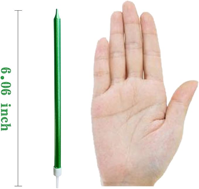 12 Count Long Thin Green Birthday Cake Candles in Holders for Birthday Cupcake Tall Candle 12 Pieces
