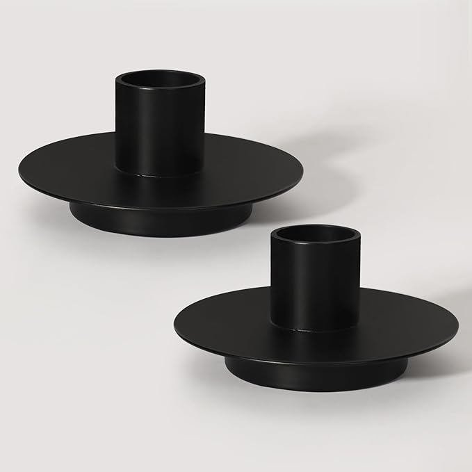 Matte Black Taper Candle Holder Set of 2, Elegant Round Pillar Candle Holders for Dining Table, Wedding Candlestick Holders, Home Decor, Housewarming Gifts