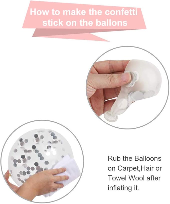 White Silver Confetti Latex Balloons, 50 Pack 12inch Silver Metallic Party Balloon Set with Silver Ribbon for Wedding Birthday Baby Shower Decorations