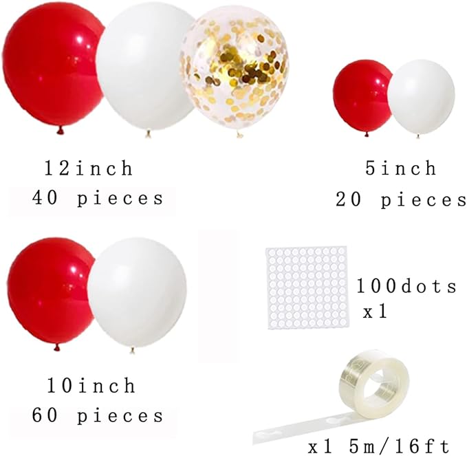 Red and White Balloon Arch Garland Kit - Red White Balloon Arch Red White Party Valentines Balloon Garland for Birthday Wedding Anniversary Graduation Bachelorette Party Decorations