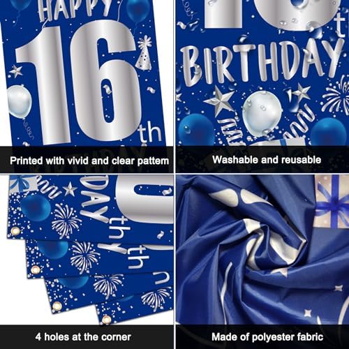16th Birthday Decorations for Boys, Blue Happy 16th Birthday Decoration Boy