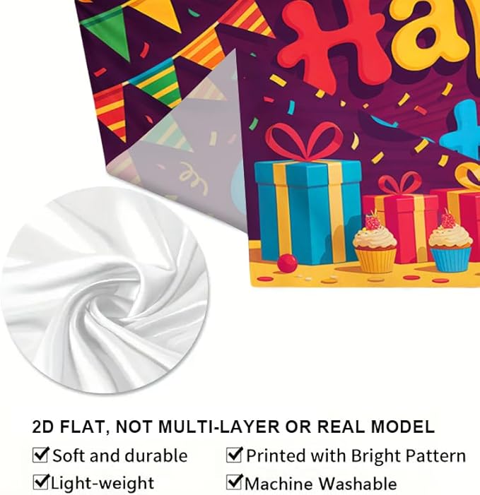 Happy Birthday Banner Colorful Party Decoration Banner 71 x 43 Inch Birthday Celebration Backdrop Wall Hanging Decoration Indoor Party Display