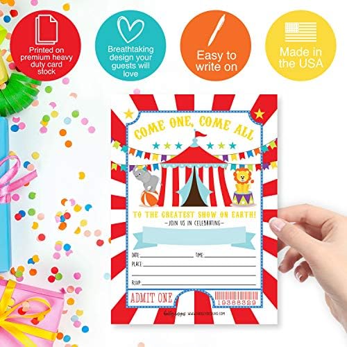 25 Kids Birthday Invitations Girl Carnival Theme Party Invites for Girls