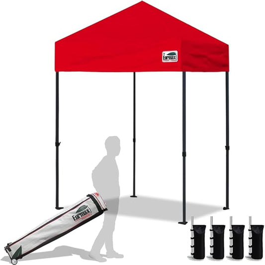 Eurmax USA 5x5ft Pop Up Canopy, Commercial Instant Tent for Outdoor Events, Patented No-Tip Rolling Storage Bag with 4 Sandbags, UV & Water Resistant, Heavy Duty Portable Shelter Gazebo,Red