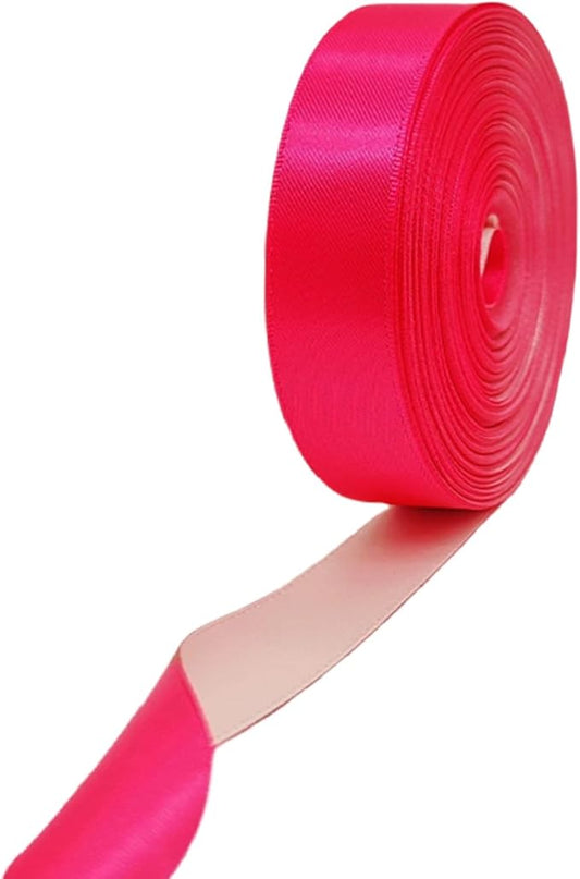 5/8 Inch Two Tone Hot Pink & Sand Beige Satin Ribbon, 30 Yards Double Faced Ribbon for Gift Wrapping, Cheer, Bouquet, Hair Bows, Wedding, DIY Crafts, Holiday Party Decorations