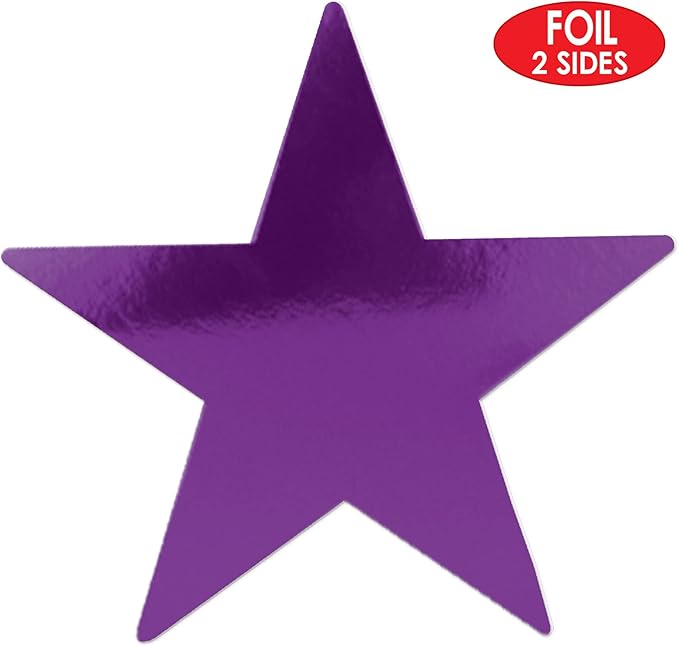 Beistle 36-Pack Foil Purple Star Cutouts, Party Decorations for Festive Occasions, Celebrations & Events, Starry Theme Decor for Wall & Table, 9”
