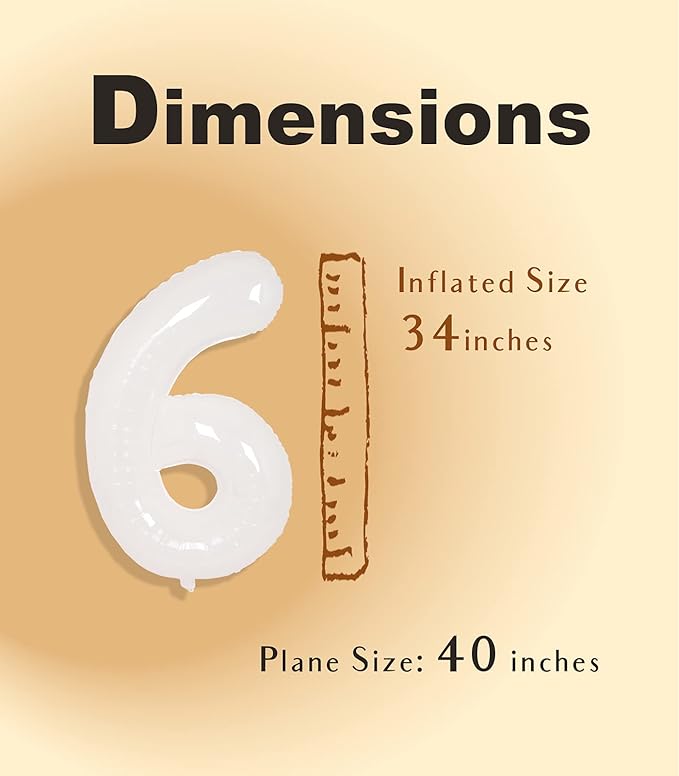SUWEN 40 Inch White Large 6 Balloon Number Big Foil Helium Number Balloons 0-9 Giant Jumbo Happy 6th Birthday Party Decorations for Boy or Girl Huge Mylar Anniversary Party Supplies
