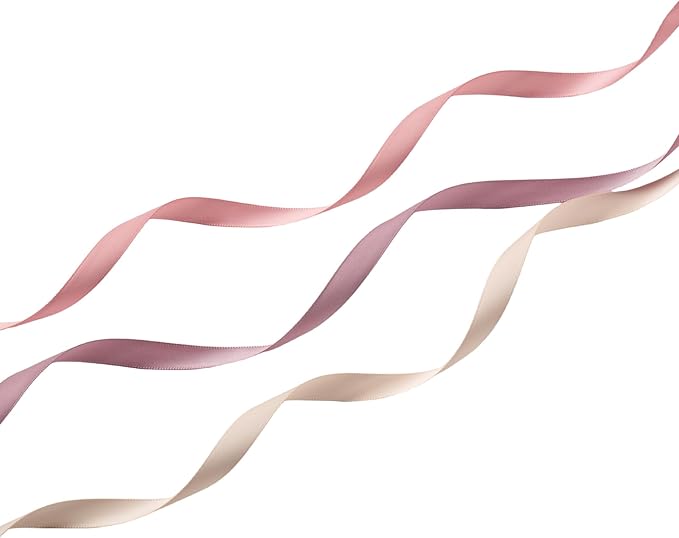 QIANF Dusty Rose Double Face Satin Ribbon 3/8 Inch x 45 Yards Champagne Pink/Rose Gold/Mauve Fabric Ribbon for Gift Wrapping, Flower Bouquets, Bows Making, Wedding Decor (3 Rolls *15Yd)