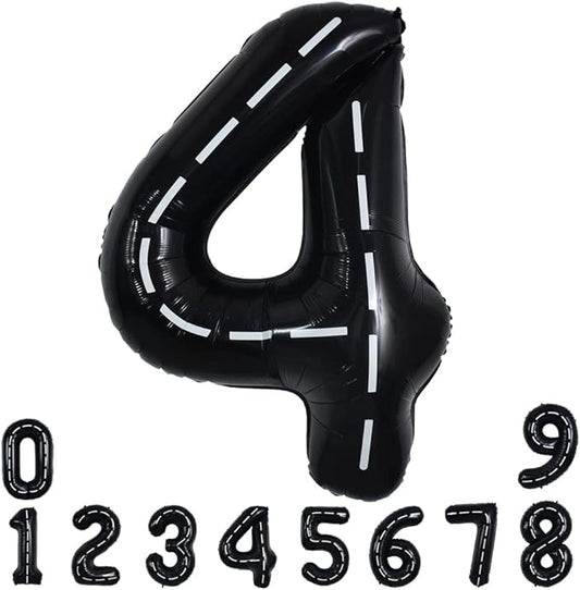 TONIFUL Race Car Black Balloons Car Birthday Party Supplies,40 Inch Giant Jumbo Helium Foil Mylar Big Number 4 Digital 4 Balloons for Boy's Birthday Party Truck Race Car Theme Party Decorations