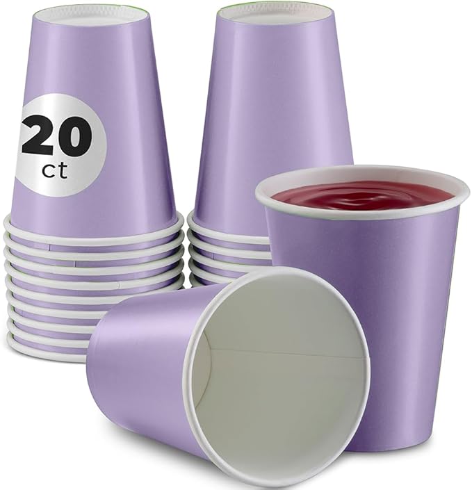 Disposable Paper Cups, 8 oz. Lavender Paper Coffee Cups, Strong and Sturdy Coffee Disposable Cups for Party, Wedding, Thanksgiving Day, Christmas, Halloween Hot Cups, Pack of 20