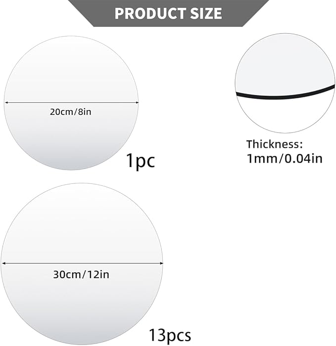 14PCS 12inch Round Mirrors for Centerpieces for Tables Acrylic Circle Mirror with 8" Round Candle Mirror Tray for Craft DIY Wedding Anniversary Christmas Party Table Decorations