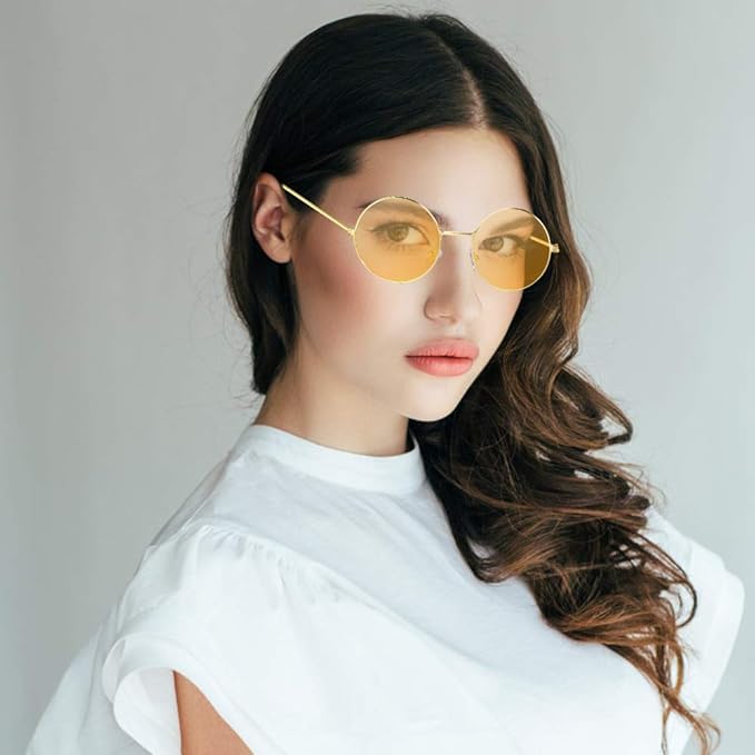 ONESING 8-20 Pairs Round Hippie Sunglasses Circle Sunglasses for Women Glasses Multicoloured Hippie Headband Disco Party