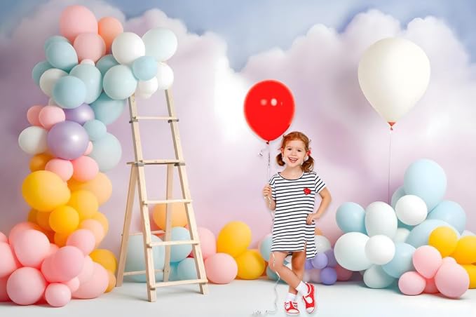 Kate Colorful Balloons Birthday Backdrop for Kids Cake Smash Cloud Home Party Decoration Background Photo Fabric Props (10x10ft)
