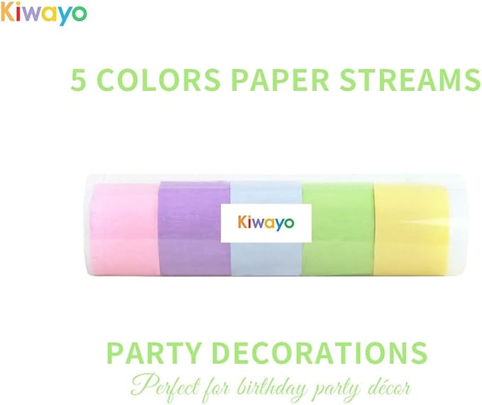 Pastel Crepe Paper Streamers Birthday Party Decorations- Pastel Pink Purple Blue Yellow Green Multicolor Streamers(5 Rolls) for Whimsical Fancy Cartoon Blue Dog Pink Pig Unicorn Bear Ice Cream Party