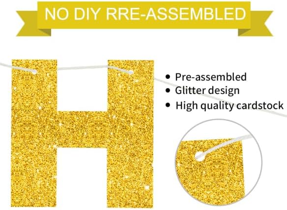 BEISHIDA Happy Birthday Banner - Pre-Strung No DIY Birthday Decorations - Happy Birthday Sign - Birthday Banner for Women, Kids - Backdrop Gold