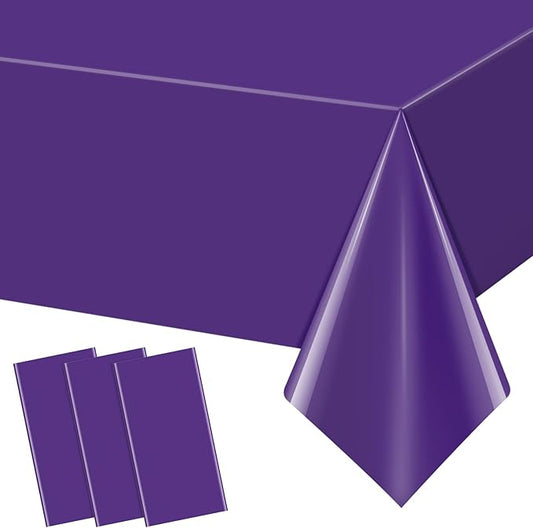 3Pcs Deep Purple Tablecloth,Disposable Plastic Tablecloths,Waterproof Purple Rectangle Table Cover for Graduation Birthdays Weddings Anniversary Party Decorations,54 x 108 Inch