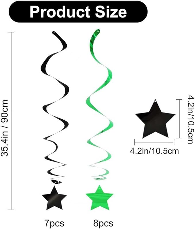 BEISHIDA Green Black Silver Stars Hanging Swirls Graduation Hanging Ornament Decorations for Birthday Party Weeding Congrats Grade 2026 Graduation Decorations,Pack of 15