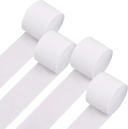 4 Rolls Crepe Paper White Streamers – Perfect for Streamers Party Decorations, Wedding, Birthday, Colored Decor, and DIY Craft Supplies(1.8 Inch x 82 Ft/Roll)