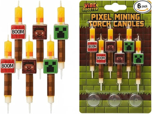 6 Pcs Birthday Candles, Pixel Design Party Favor Candle, Birtday Cake Decorations, Pixel Miner Themed Party Supplies