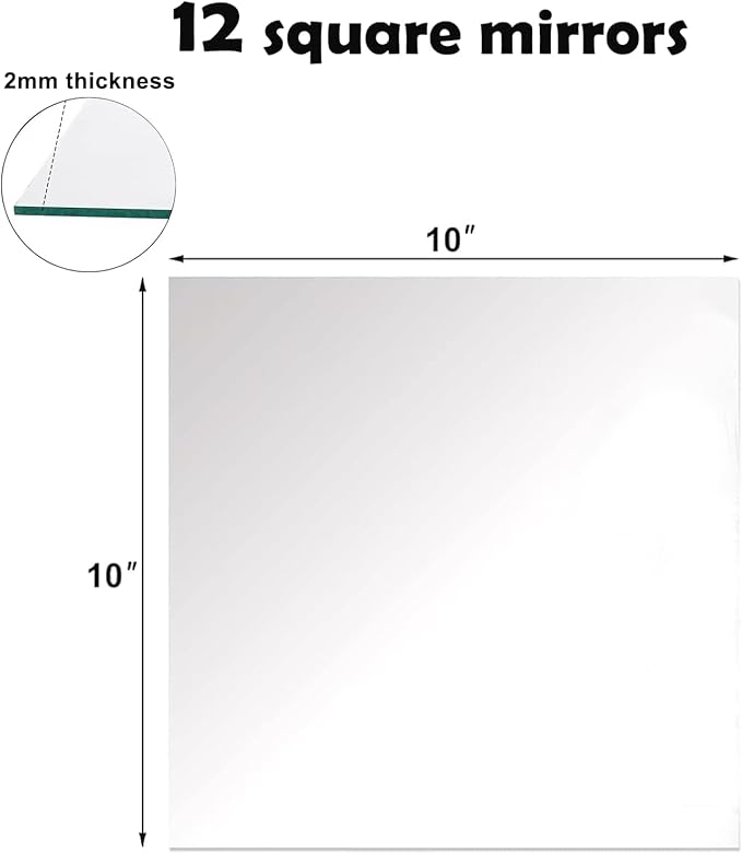12 Pack Square Mirror Centerpieces for Tables Decorations, 10" Acrylic Square Mirror Tray Candle Plate 2mm Thickness Mirror Centerpiece Table Decorations for Wedding Decorations Party, Wall Decor