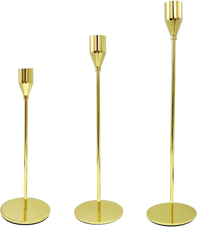 Candlestick Holders, Set of 3 Taper Silver Candle Holder Decor for Date, Festival, Wedding, Party, Dinning or Anniversary, Fit 3/4" Thick Pillar Candles & Led Candles