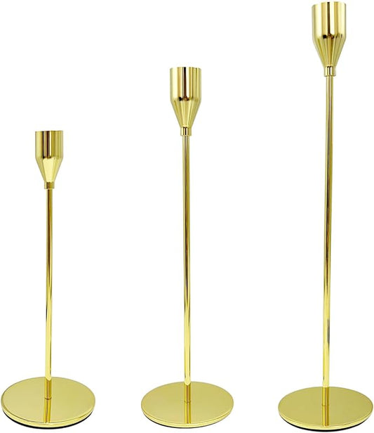 Candlestick Holders, Set of 3 Taper Silver Candle Holder Decor for Date, Festival, Wedding, Party, Dinning or Anniversary, Fit 3/4" Thick Pillar Candles & Led Candles