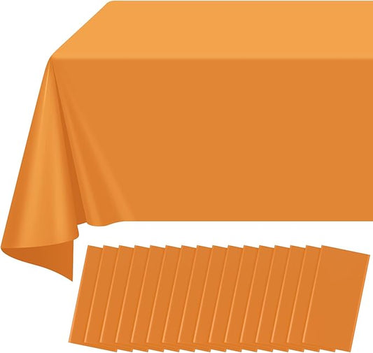 16 Pack Orange Plastic Tablecloth for Rectangle Tables, Premium Decorative Orange Disposable Table Cloths for Parties, Rectangle Party Table Cover for Birthday Fall Thanksgiving Graduation, 54x108Inch