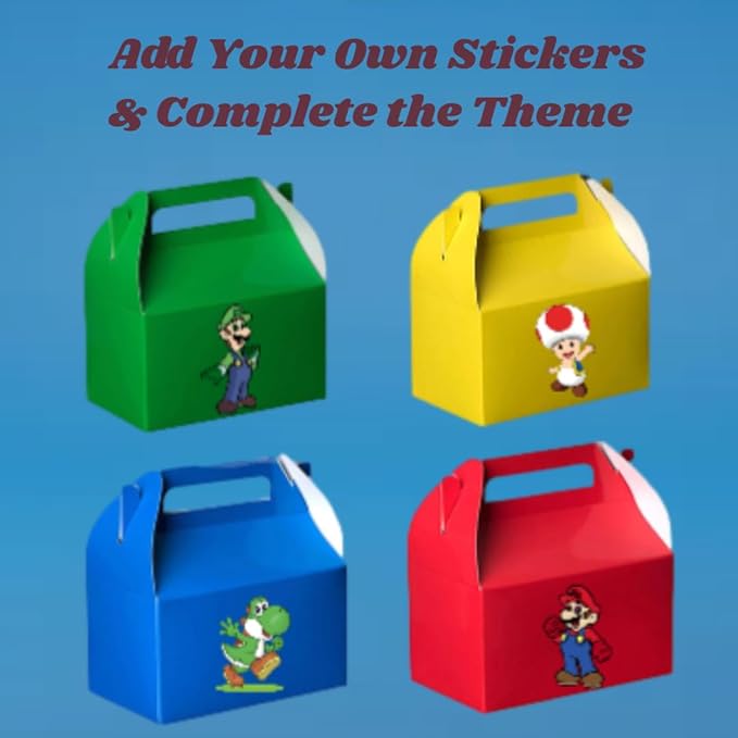 Hammont Candy Boxes Party Favors - 10 Pack Paper Gable Boxes – Mario Birthday Party Supplies Treat Box for Goodies & Gifts - Two Sweet, Themed Birthday Bag Favors - 6.25" X 3.75" X 3.5" (Yellow)