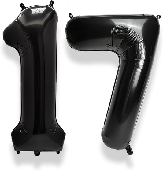 AULE 40 Inch Large 17 Balloon Numbers Black, Big Foil Number Balloons, Giant Helium Happy 17th Birthday Party Decorations for Boy and Girl, Huge Mylar Anniversary Party Supplies