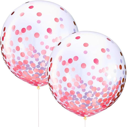 Premium New Pink Foil Confetti Latex Balloons - 24" (2 Pc) - Elegant & Fun Party Decor - Perfect for Celebrations, Weddings & Events