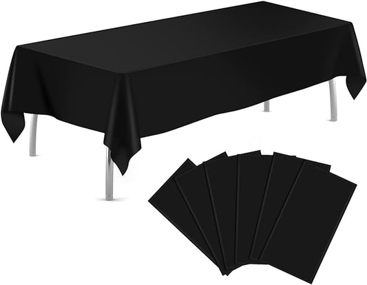 tujol Black 6 Pack Plastic Table Cloth 54" x 108", Disposable Tablecloths Rectangle Table Cover, Plastic Tablecloths for Parties