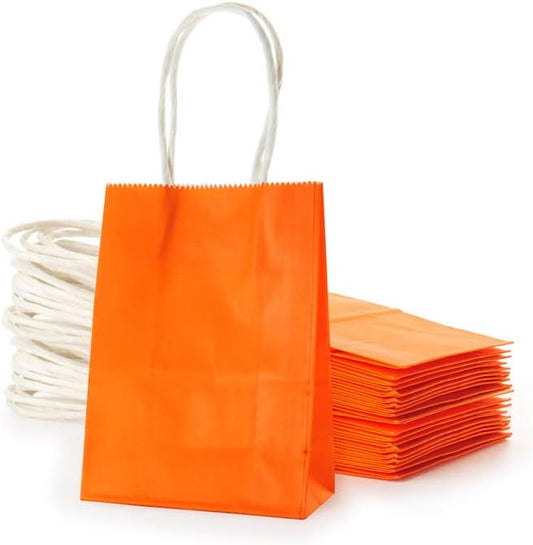 AWELL Small Orange Paper Bags with Handle, Party Favours, 6.5x4.5x2.5 inches, Pack of 24, Ideal for Halloween, Birthday, Wedding, Bridal Shower