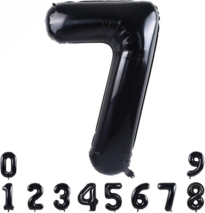 TONIFUL 40 Inch Black Large Numbers0-9,Number 7 Digital 7 Helium Balloons,Foil Mylar Big Number Balloons for 2026 Graduation New Year Eve Birthday Party supplies Decorations