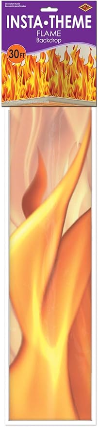 Beistle Plastic Flame Wall Backdrop, 4’ x 30’ – Photo Backdrop, Easy to Adhere Wall Covering, Party Decor, Burning Fire Photography Background for Birthdays, Holidays & Events