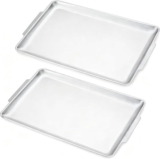 16.3" x 11" Large Serving Platters Set of 2, Stainless Steel Heavy-Duty Large Serving Trays, Silver Rectangular Plates for Food, Fruit, Party, Wedding, Christmas, Chip and Scratch Resistant