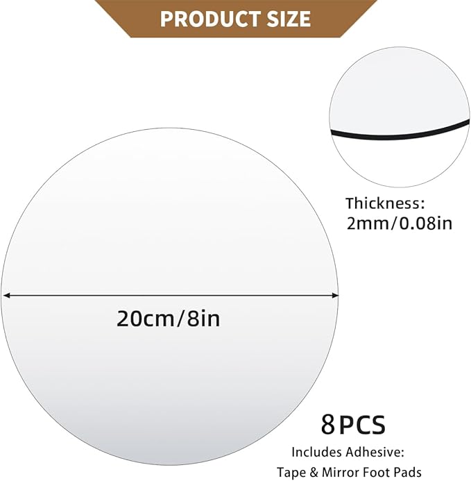 8 Pack Round Mirror Centerpieces for Tables Decorations, 8" Acrylic Round Mirror Tray Candle Plate 2mm Thickness Mirror Centerpiece Table Decorations for Wedding Decorations Party, Wall Decor