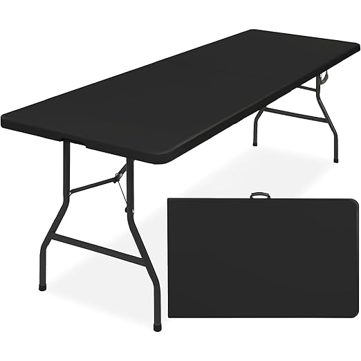 Simpli-Magic 8ft Portable Plastic Folding Table – Indoor & Outdoor Heavy-Duty Foldable Utility Table w/Handle for Party & Camping (Black)