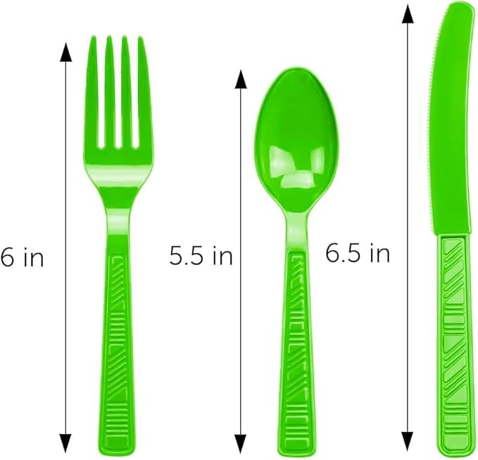 DecorRack Plastic Cutlery Set, Lime Green Colored Plastic Silverware Sets for Parties, 240 Piece Bulk Heavy Duty Utensils (Lime Green, 240 Pieces)