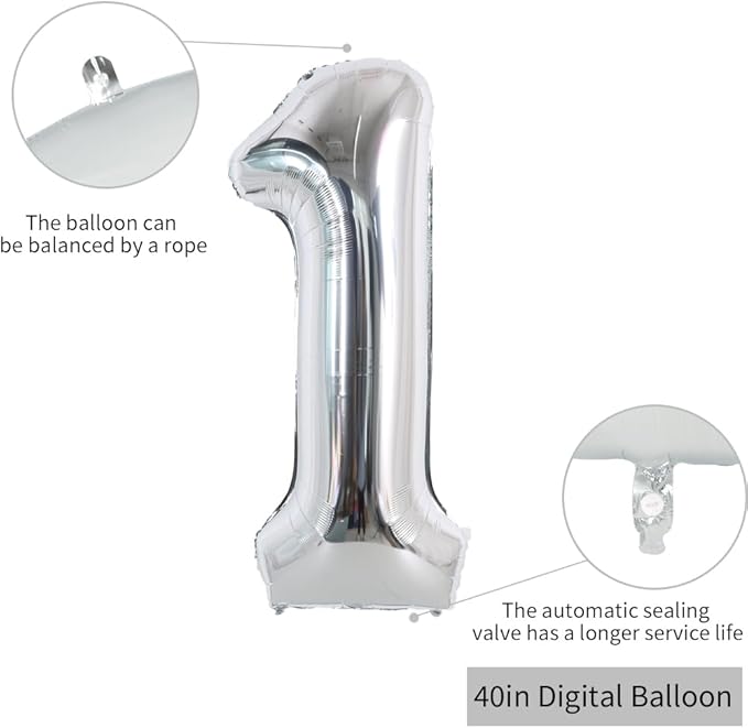 TONIFUL 40 Inch Silver Large Numbers Balloons 0-9, Number 1 Digital 1 Helium Foil Mylar Big Number Balloons for 2026 Graduation New Year Eve Birthday Party Anniversary Supplies Decorations