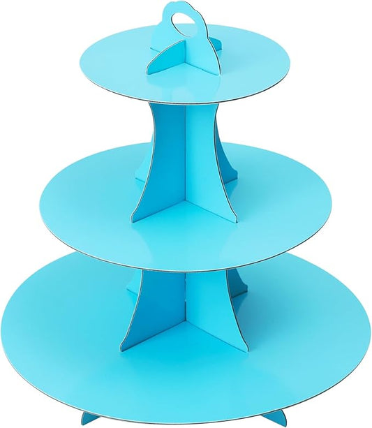 Soleebee 3-Tier Round Cupcake Stand, Cardboard Cupcake Tower, Dessert Cup Cake Stand Tower for Birthday Wedding Party Decoration, Cupcake Tier Stand 1 Set (Blue)