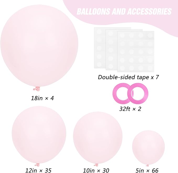 RUBFAC 135pcs Pale Pink Balloons Different Sizes Pack of 18 12 10 5 Inch, Latex Light Baby Pastel Pink Balloon Garland Arch Kit for Baby Shower Engagement Bachelorette Wedding Birthday Party