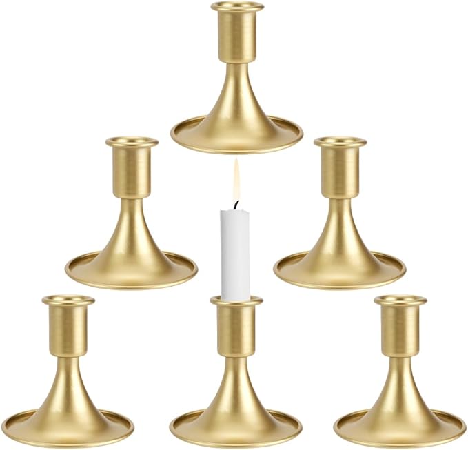 Candlestick Holders Set of 6, Gold Taper Candle Holders for Table Centerpiece, Vintage Candle Stick Decor for Dinner Wedding Party Christmas