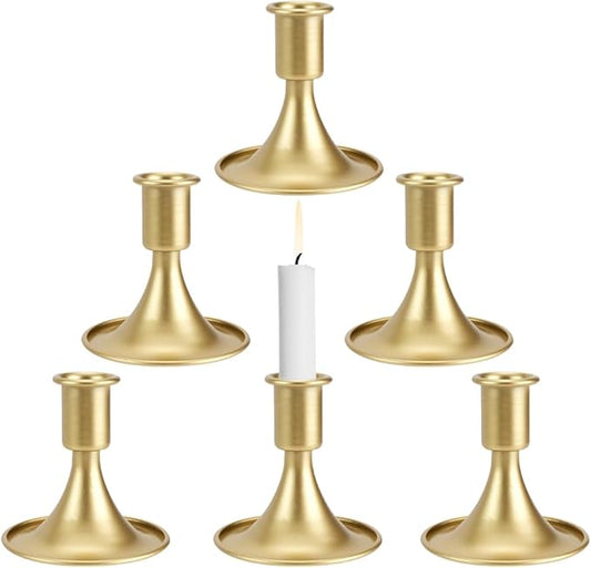 Candlestick Holders Set of 6, Gold Taper Candle Holders for Table Centerpiece, Vintage Candle Stick Decor for Dinner Wedding Party Christmas