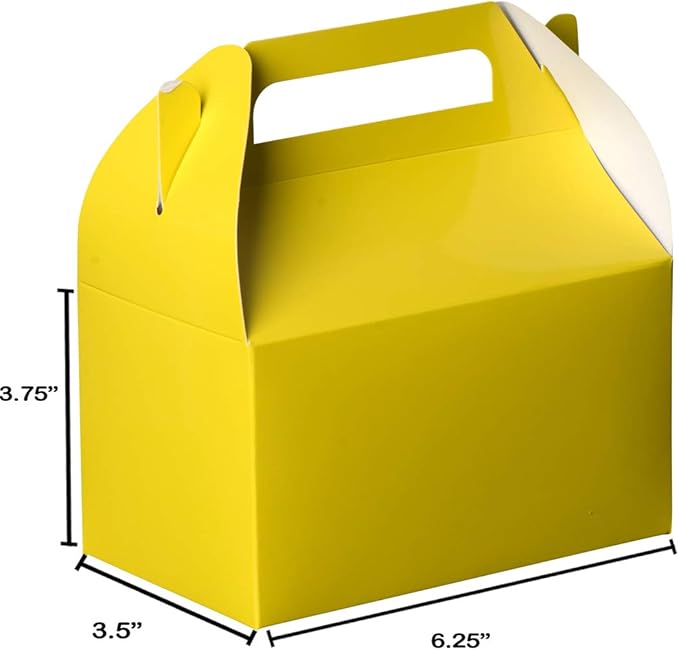 Hammont Candy Boxes Party Favors - 10 Pack Paper Gable Boxes – Mario Birthday Party Supplies Treat Box for Goodies & Gifts - Two Sweet, Themed Birthday Bag Favors - 6.25" X 3.75" X 3.5" (Yellow)