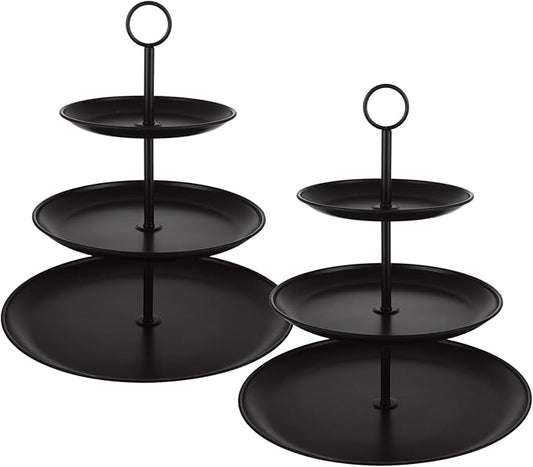 YOUNTHYE Cupcake Stand 3 Tiered Cupcake Display Stand Stainless Steel Dessert Stand Party Serving Trays Cake Holder for Holiday Birthday Dessert Table Decorations Wedding (Black)