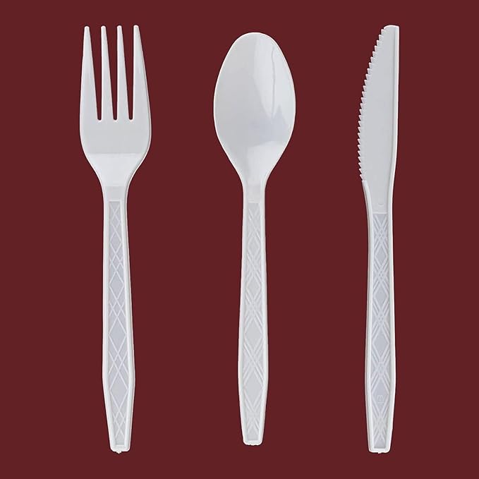 PARTY BARGAINS Argyle White Plastic Cutlery Set 2160-Piece – 1080 Forks, 720 Spoons, 360 Knives – Heavy-Duty Disposable Utensils for Parties, Weddings, Buffets, BBQs & Catering – BPA Free